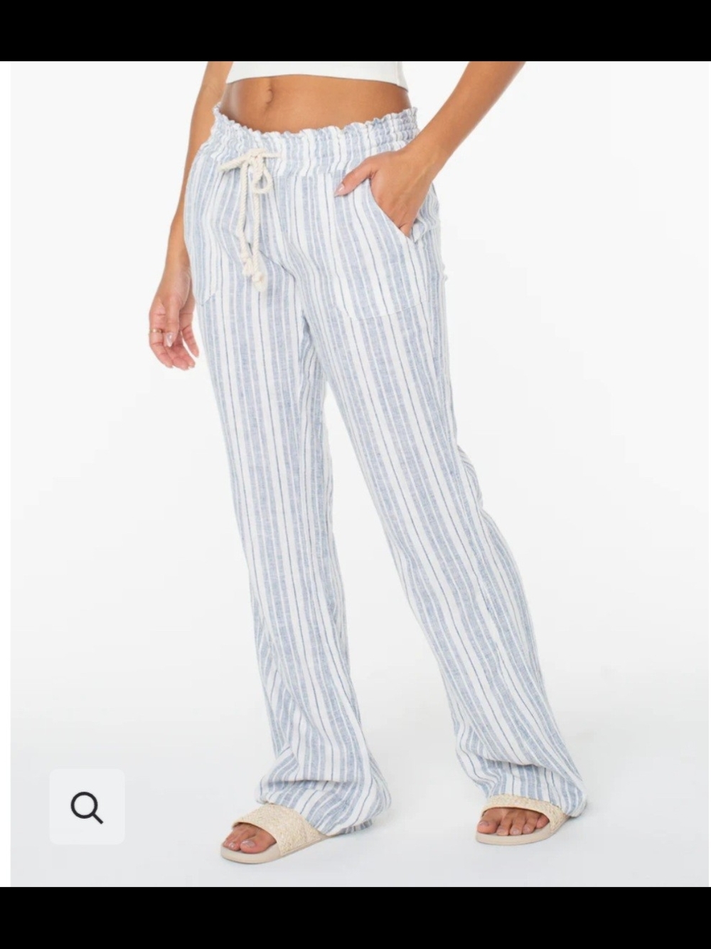 New Roxy Oceanside Striped Drawstring Wide-Leg Linen Pants Size Medium